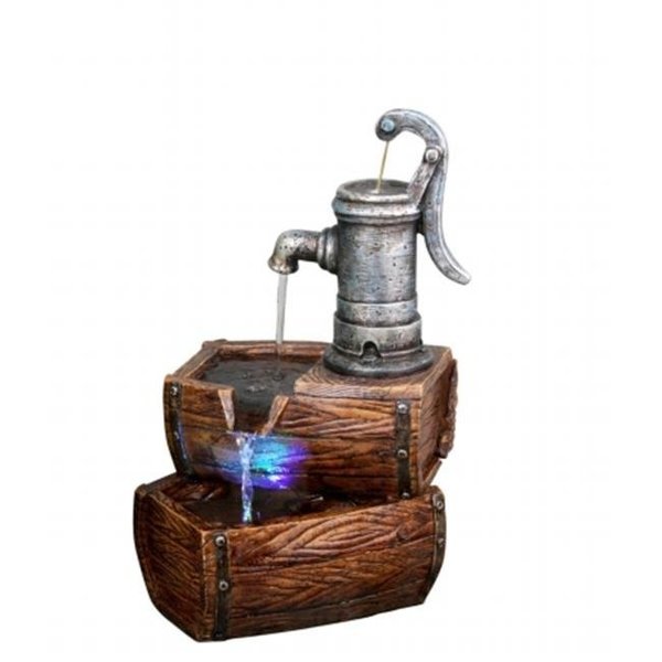 Alpine Corp Alpine Corp WIN826 Two Tier Barrel Tabletop Fountain With White Led Lights WIN826